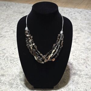 COLDWATER CREEK Multi Strand Natural Shell & Glass Beads Silver Chain Necklace